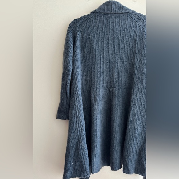 Carmen Marc Valvo Steel Blue Cozy Open Front Cardigan Sweater, Size Small - Picture 8 of 16